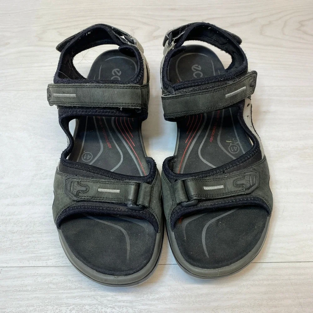 ECCO Womens 10 41 Sandals Receptor Hiking Black Leather Straps Walking Shoe